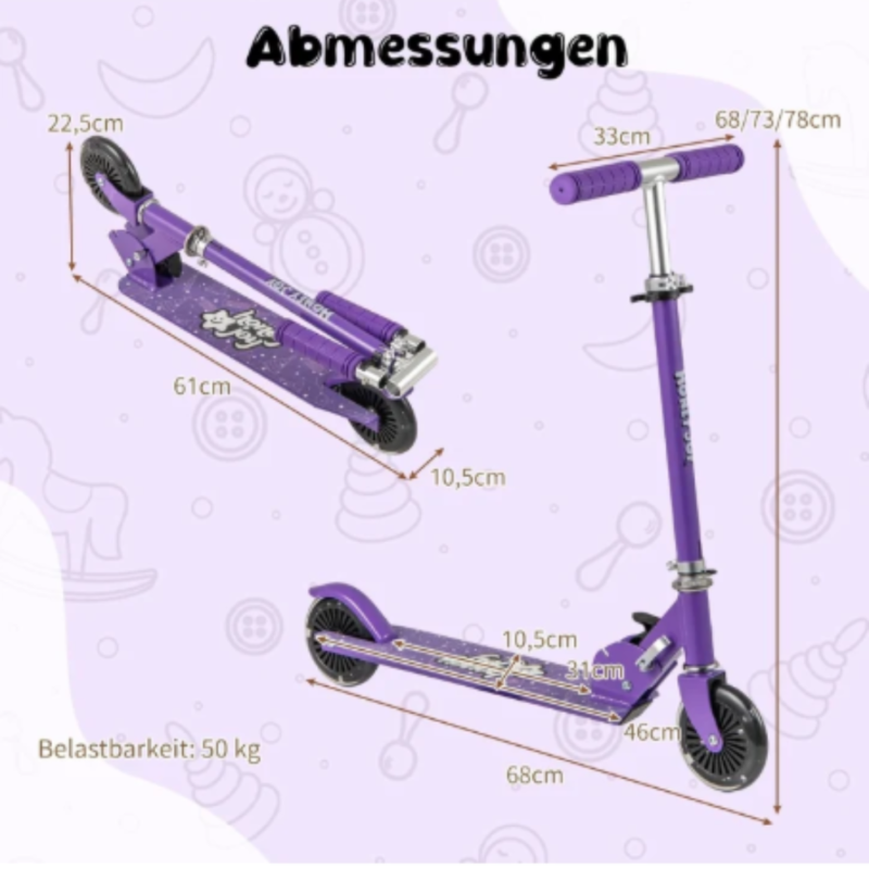 COSTWAY paspirtukas su LED violetinis