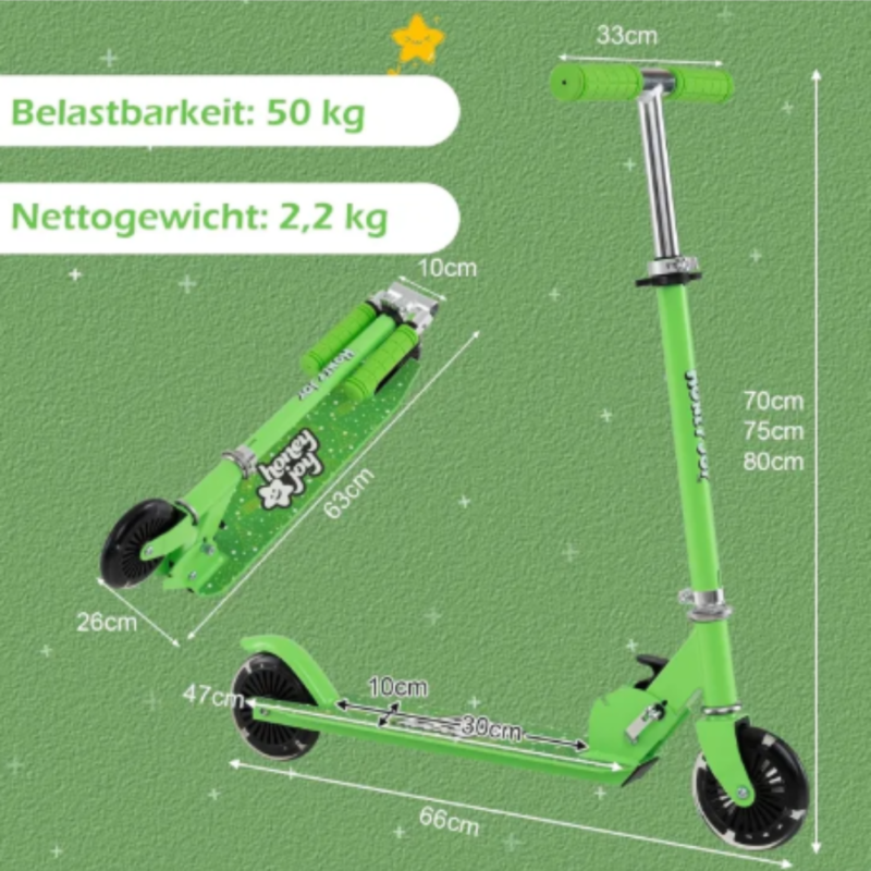 COSTWAY paspirtukas su LED žalias
